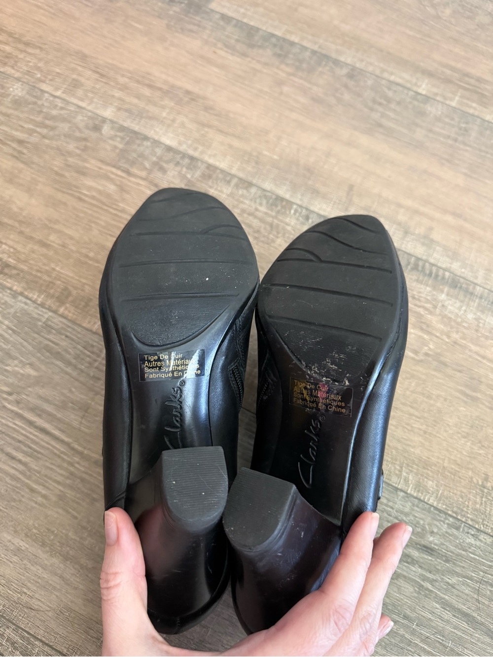 Clarks Black Leather Ankle Booties with Block Heel - Picture 5 of 5
